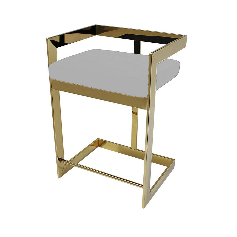 Gei Counter Stool Chair, Low Back, Gray Velvet, Cantilever Gold Metal Frame - BM317651