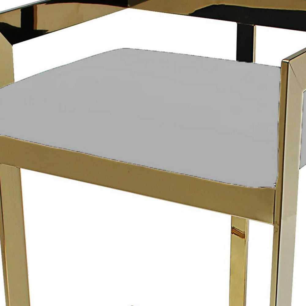 Gei Counter Stool Chair, Low Back, Gray Velvet, Cantilever Gold Metal Frame - BM317651