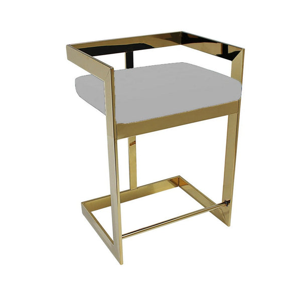 Gei Counter Stool Chair, Low Back, Gray Velvet, Cantilever Gold Metal Frame - BM317651