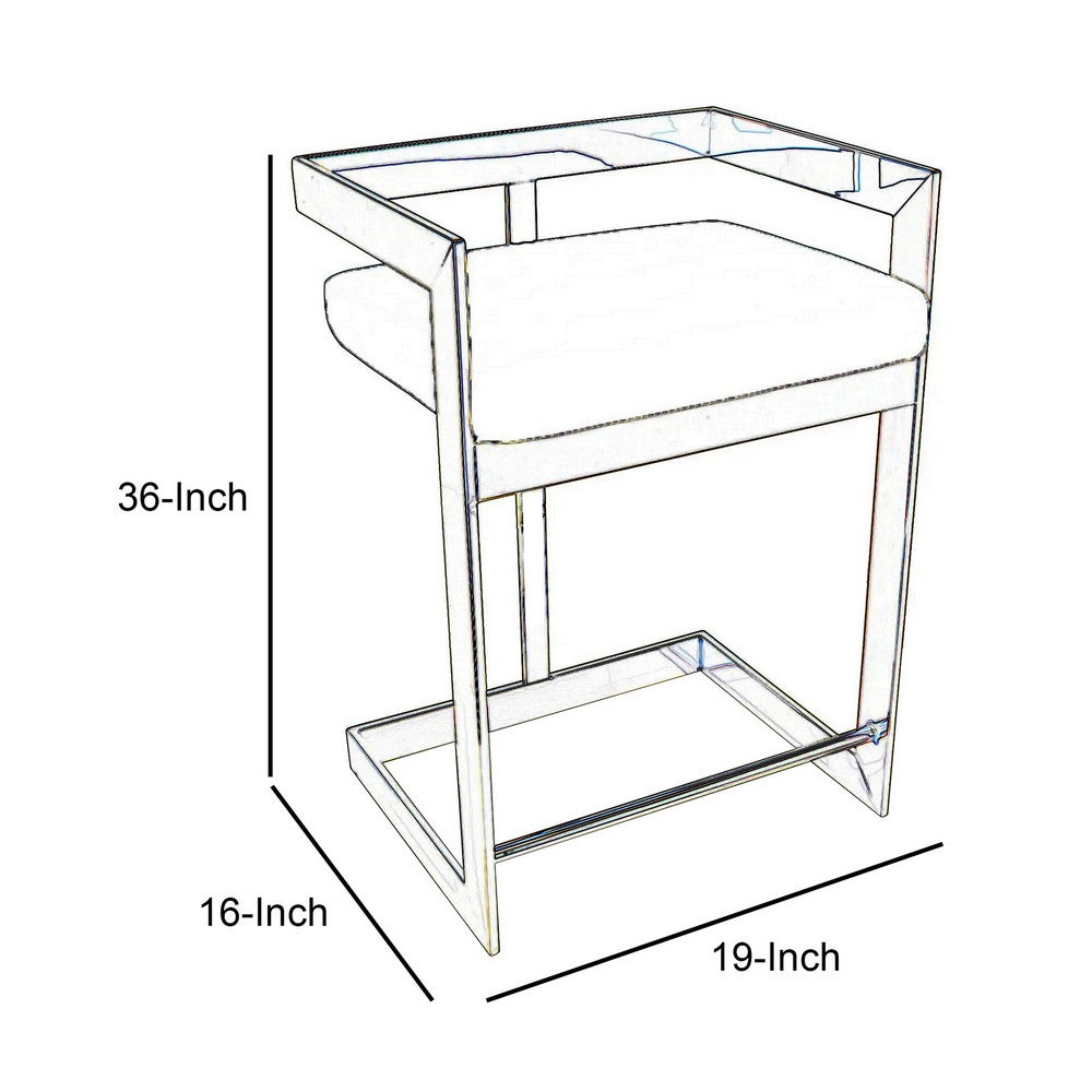 Gei 26 Inch Counter Stool Chair, Low Back, Gray Velvet, Cantilever Chrome - BM317652