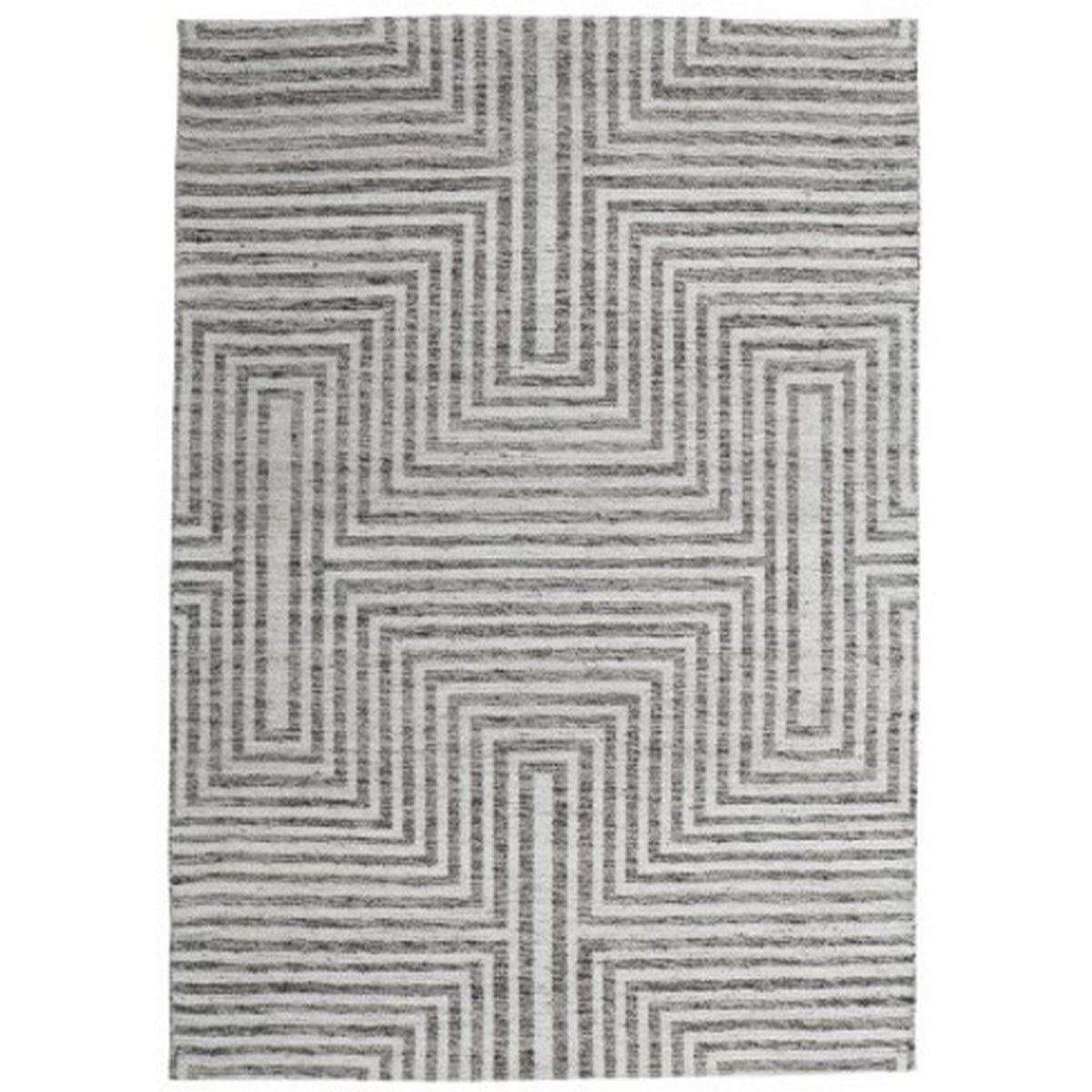 Seni 5 x 7 Medium Area Rug, Geometric Pattern Machine Woven, Black Ivory  - BM318237