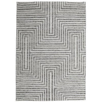 Seni 5 x 7 Medium Area Rug, Geometric Pattern Machine Woven, Black Ivory  - BM318237