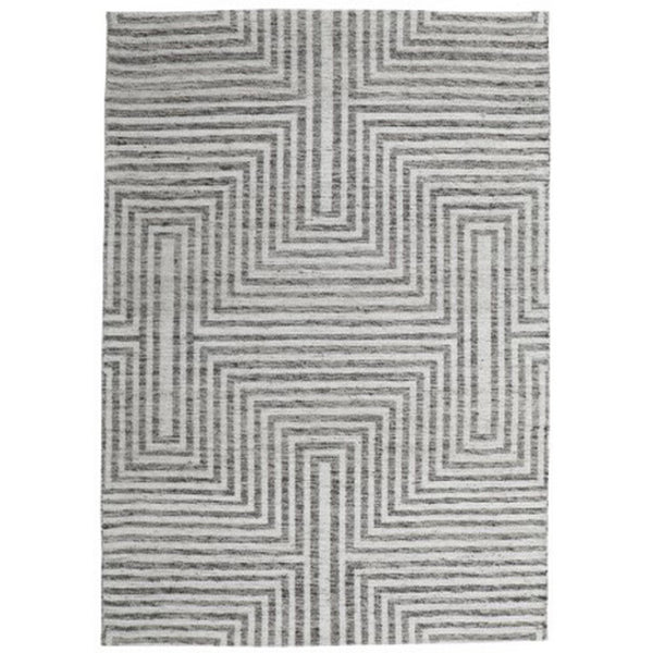 Seni 5 x 7 Medium Area Rug, Geometric Pattern Machine Woven, Black Ivory  - BM318237