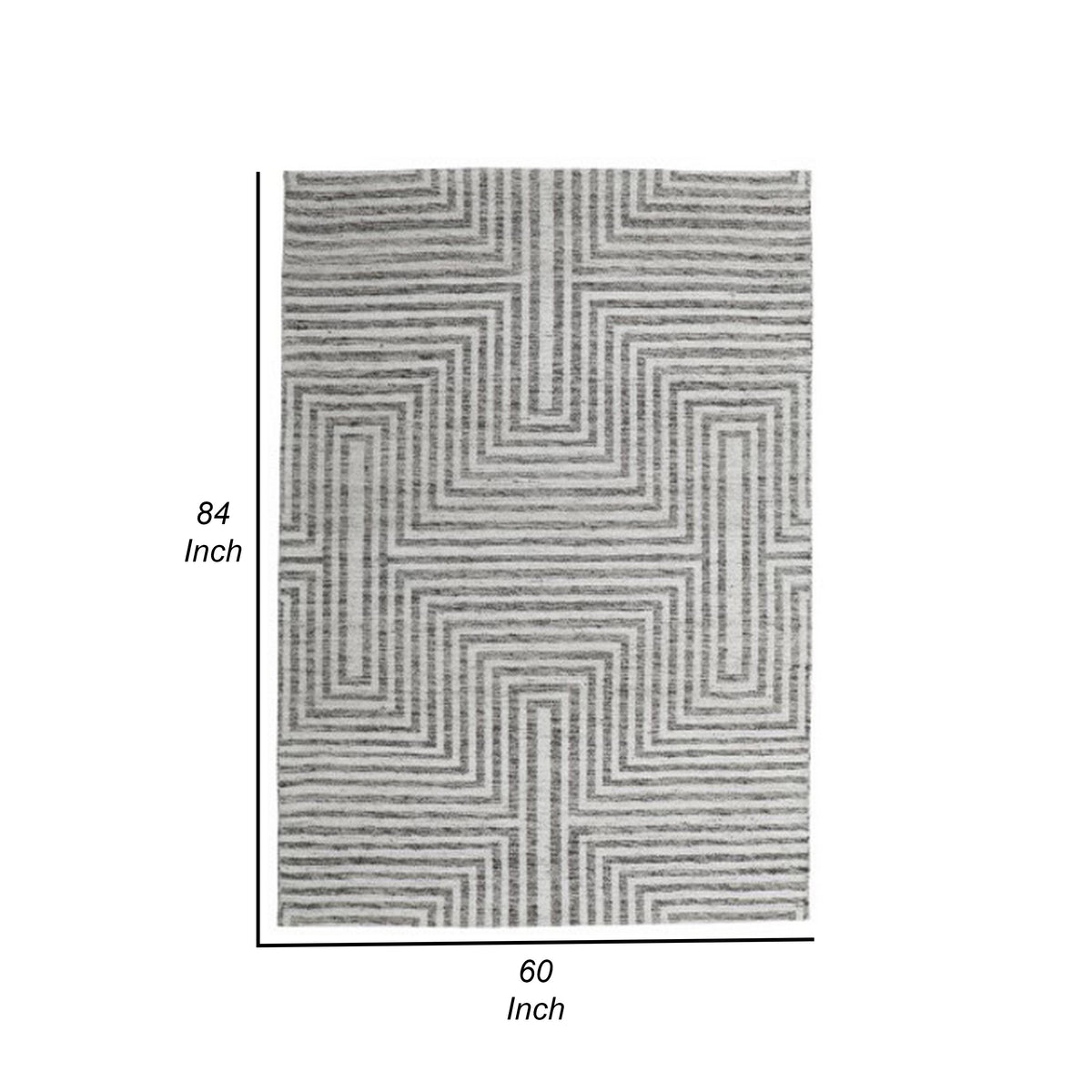 Seni 5 x 7 Medium Area Rug, Geometric Pattern Machine Woven, Black Ivory  - BM318237