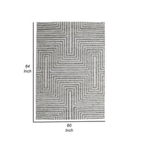 Seni 5 x 7 Medium Area Rug, Geometric Pattern Machine Woven, Black Ivory  - BM318237