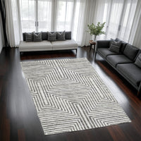 Seni 5 x 7 Medium Area Rug, Geometric Pattern Machine Woven, Black Ivory  - BM318237