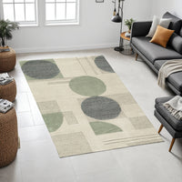 Laen 5 x 7 Medium Area Rug, Hand Tufted Geometric Shapes, Gray Wool  - BM318241