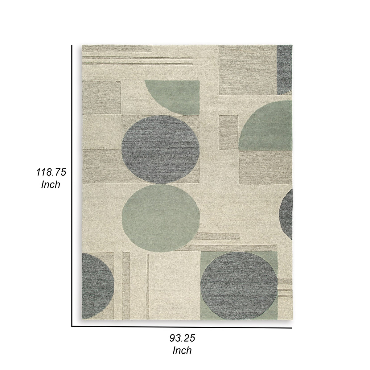 Laen 8 x 10 Large Area Rug, Hand Tufted Geometric Shapes, Gray Wool  - BM318242