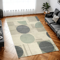 Laen 8 x 10 Large Area Rug, Hand Tufted Geometric Shapes, Gray Wool  - BM318242
