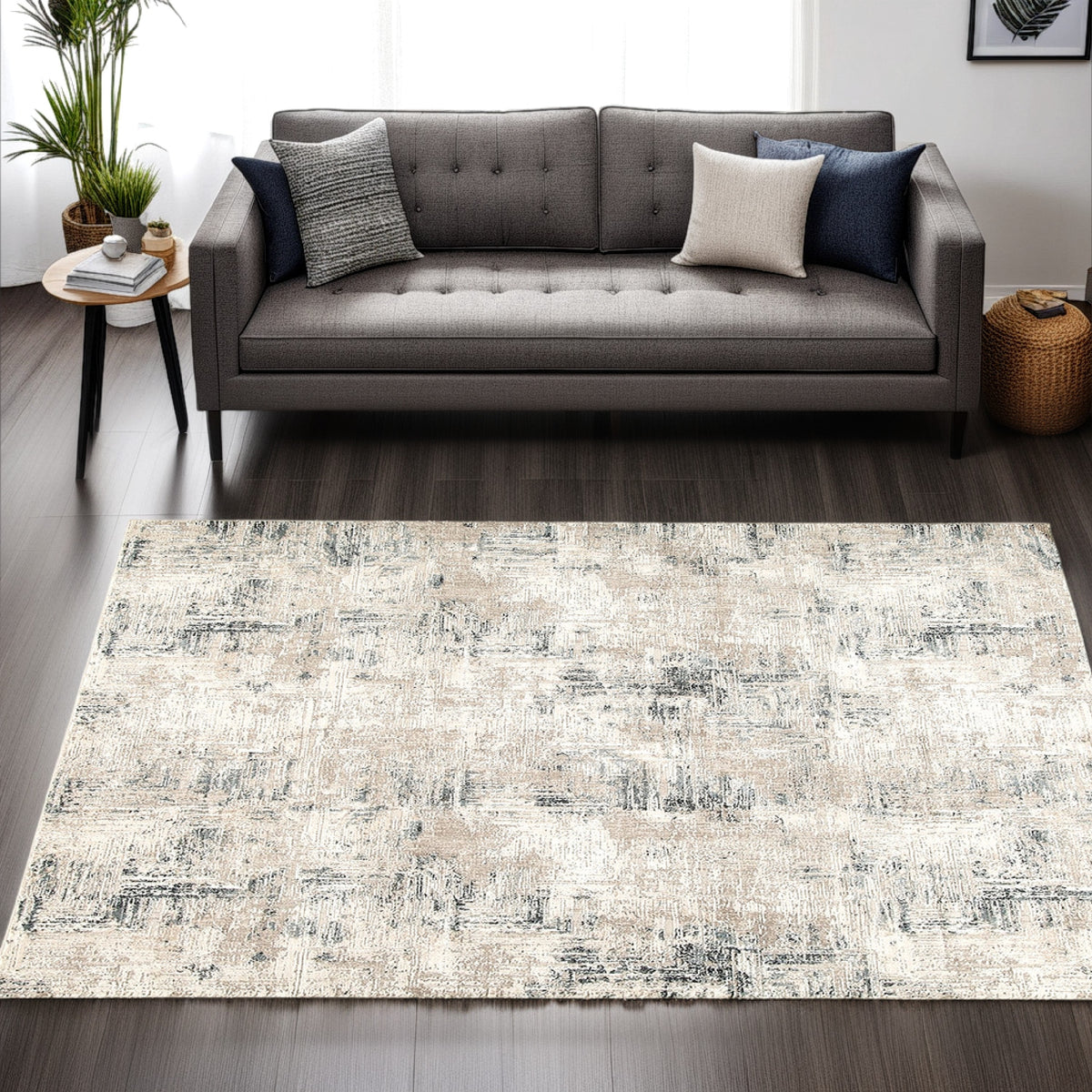 Toer 8 x 10 Large Area Rug, Abstract Impression Art, Machine Woven, Gray  - BM318246