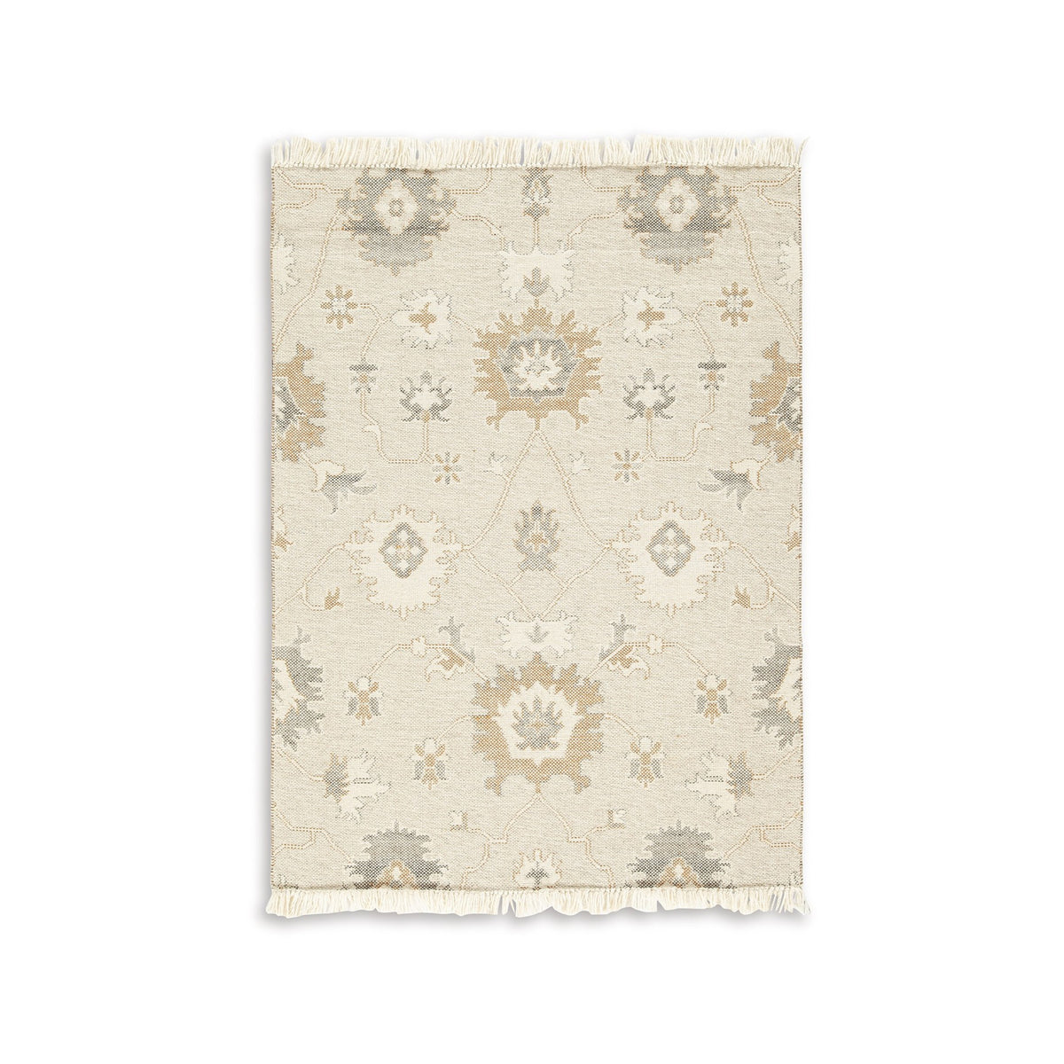 Kia 5 x 7 Medium Area Rug, Handwoven Floral Patterns, Beige Brown Wool  - BM318247