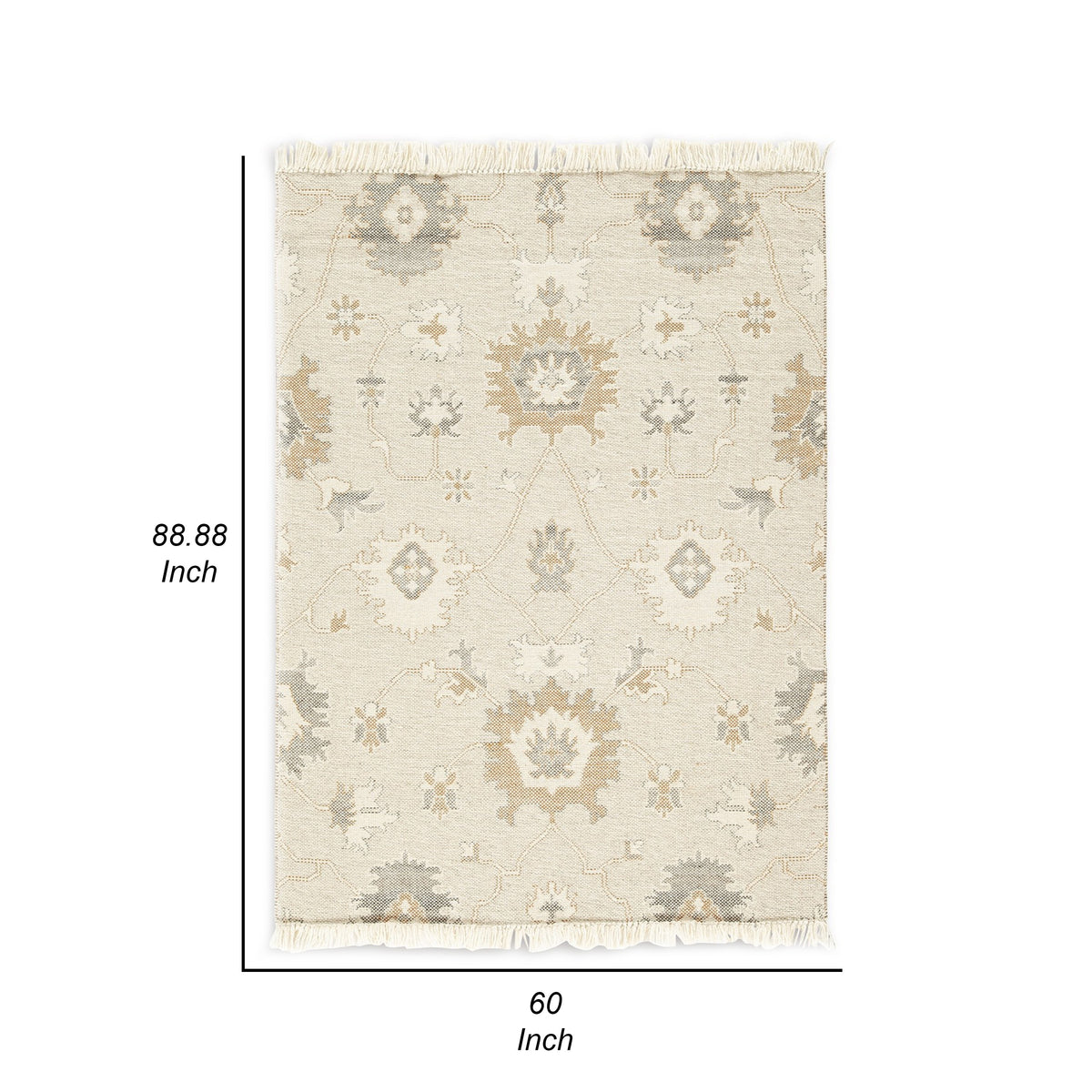 Kia 5 x 7 Medium Area Rug, Handwoven Floral Patterns, Beige Brown Wool  - BM318247