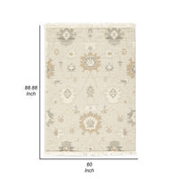 Kia 5 x 7 Medium Area Rug, Handwoven Floral Patterns, Beige Brown Wool  - BM318247