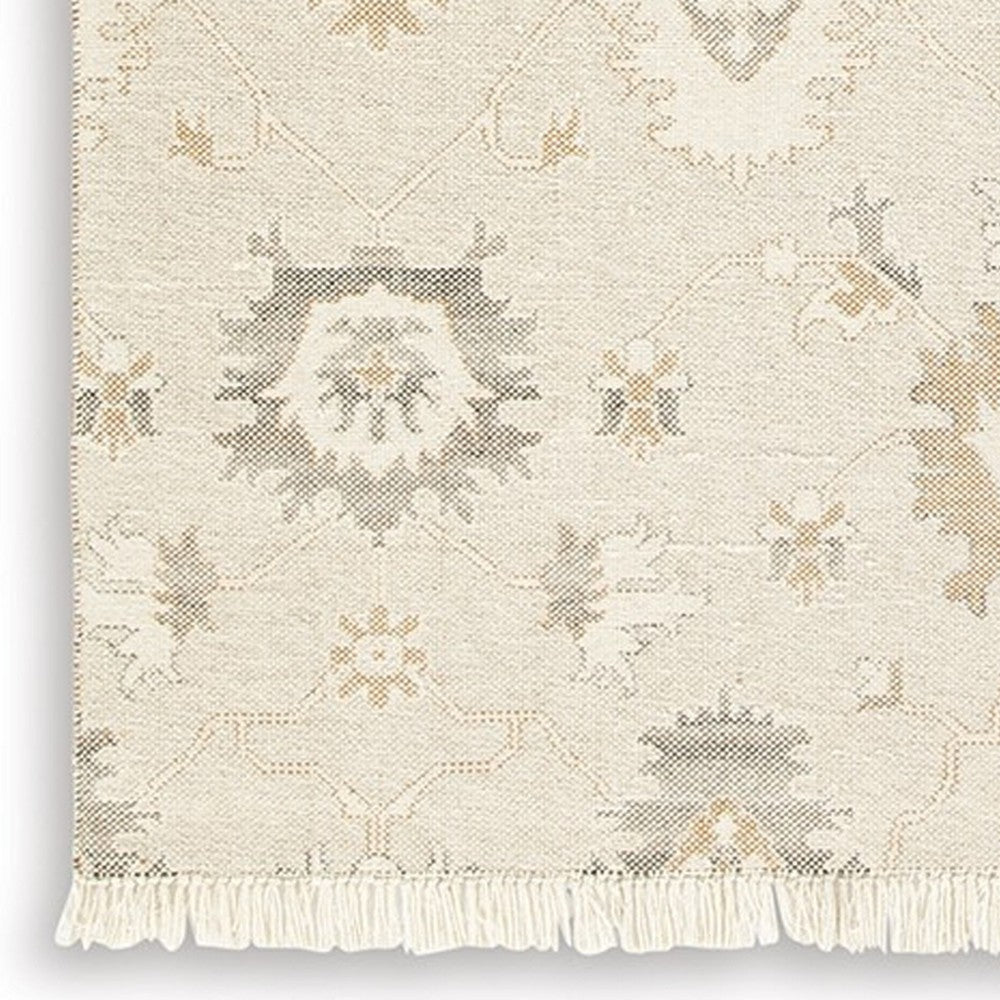 Kia 8 x 10 Large Area Rug, Handwoven Floral Patterns, Beige Brown Wool - BM318248
