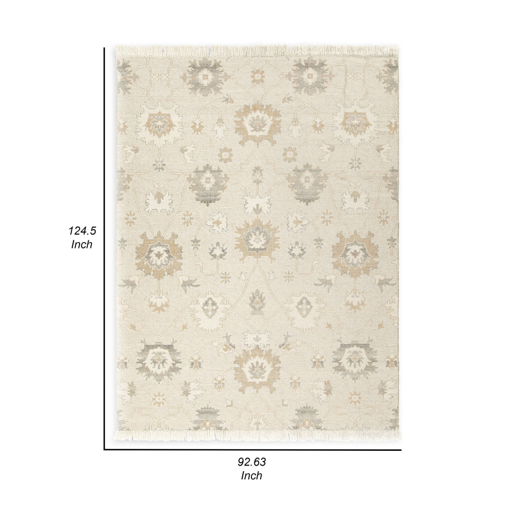 Kia 8 x 10 Large Area Rug, Handwoven Floral Patterns, Beige Brown Wool - BM318248