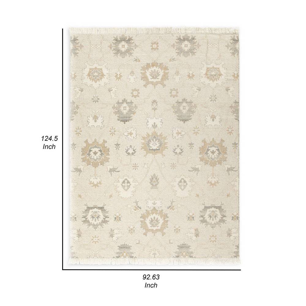 Kia 8 x 10 Large Area Rug, Handwoven Floral Patterns, Beige Brown Wool - BM318248
