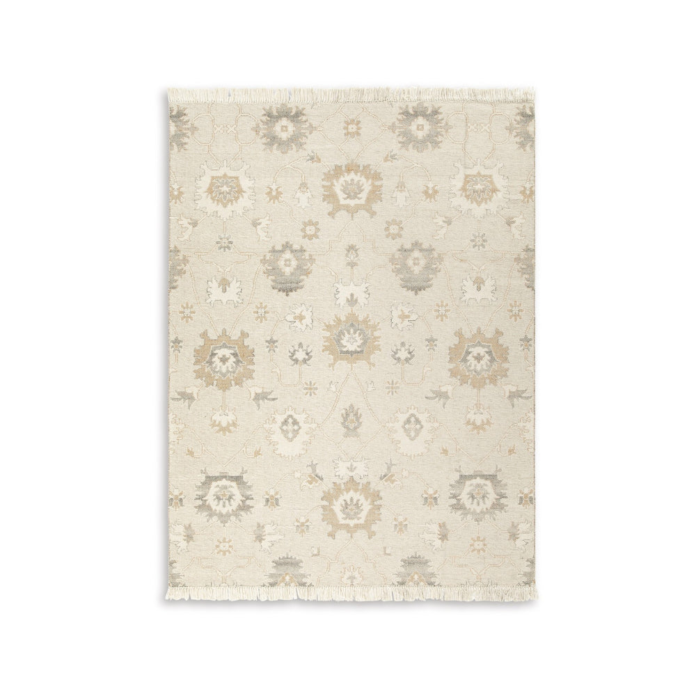 Kia 8 x 10 Large Area Rug, Handwoven Floral Patterns, Beige Brown Wool - BM318248