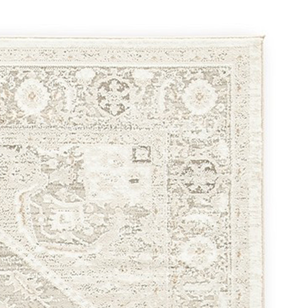 Wei 5 x 7 Medium Area Rug, Persian Inspired Medallion Motif, Beige Gray - BM318250