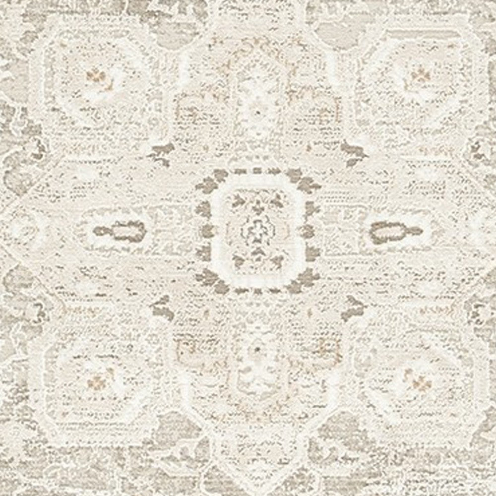 Wei 5 x 7 Medium Area Rug, Persian Inspired Medallion Motif, Beige Gray - BM318250