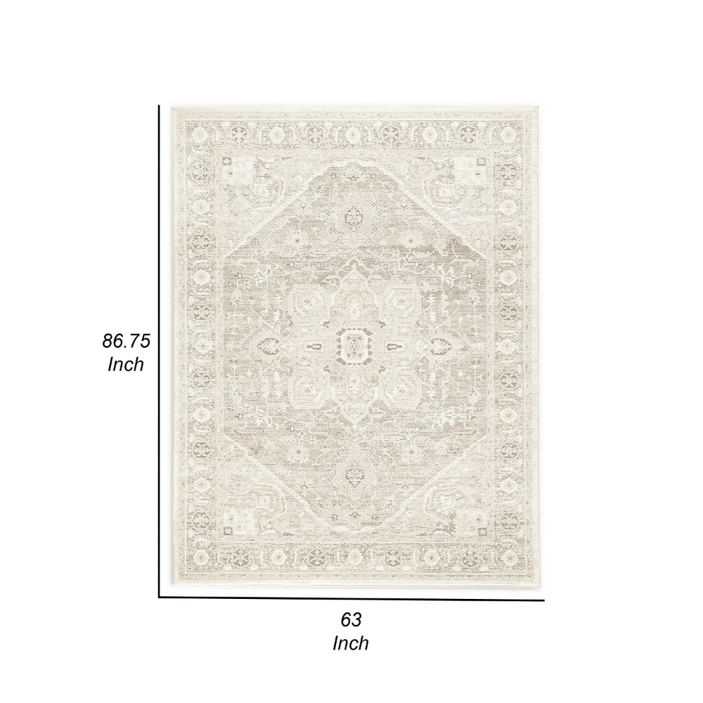 Wei 5 x 7 Medium Area Rug, Persian Inspired Medallion Motif, Beige Gray - BM318250