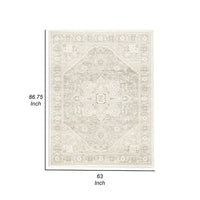 Wei 5 x 7 Medium Area Rug, Persian Inspired Medallion Motif, Beige Gray - BM318250