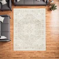 Wei 5 x 7 Medium Area Rug, Persian Inspired Medallion Motif, Beige Gray - BM318250