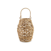 Enna 17 Inch Lantern, Bohemian Style, Candle Stand, Brown Rattan Woven - BM318251