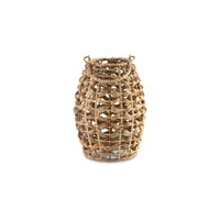 Enna 13 Inch Lantern, Bohemian Style, Candle Stand, Brown Rattan Woven - BM318252