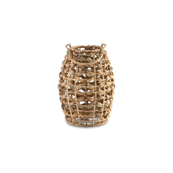 Enna 13 Inch Lantern, Bohemian Style, Candle Stand, Brown Rattan Woven - BM318252