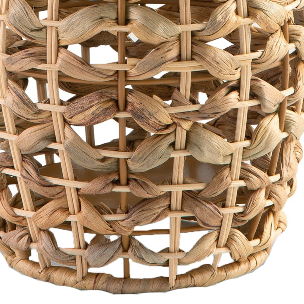 Enna 13 Inch Lantern, Bohemian Style, Candle Stand, Brown Rattan Woven - BM318252