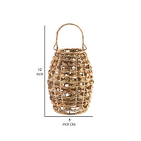 Enna 13 Inch Lantern, Bohemian Style, Candle Stand, Brown Rattan Woven - BM318252