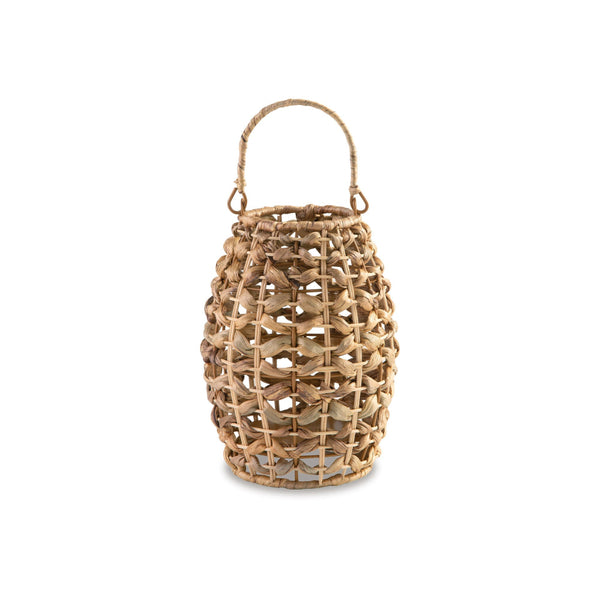 Enna 13 Inch Lantern, Bohemian Style, Candle Stand, Brown Rattan Woven - BM318252