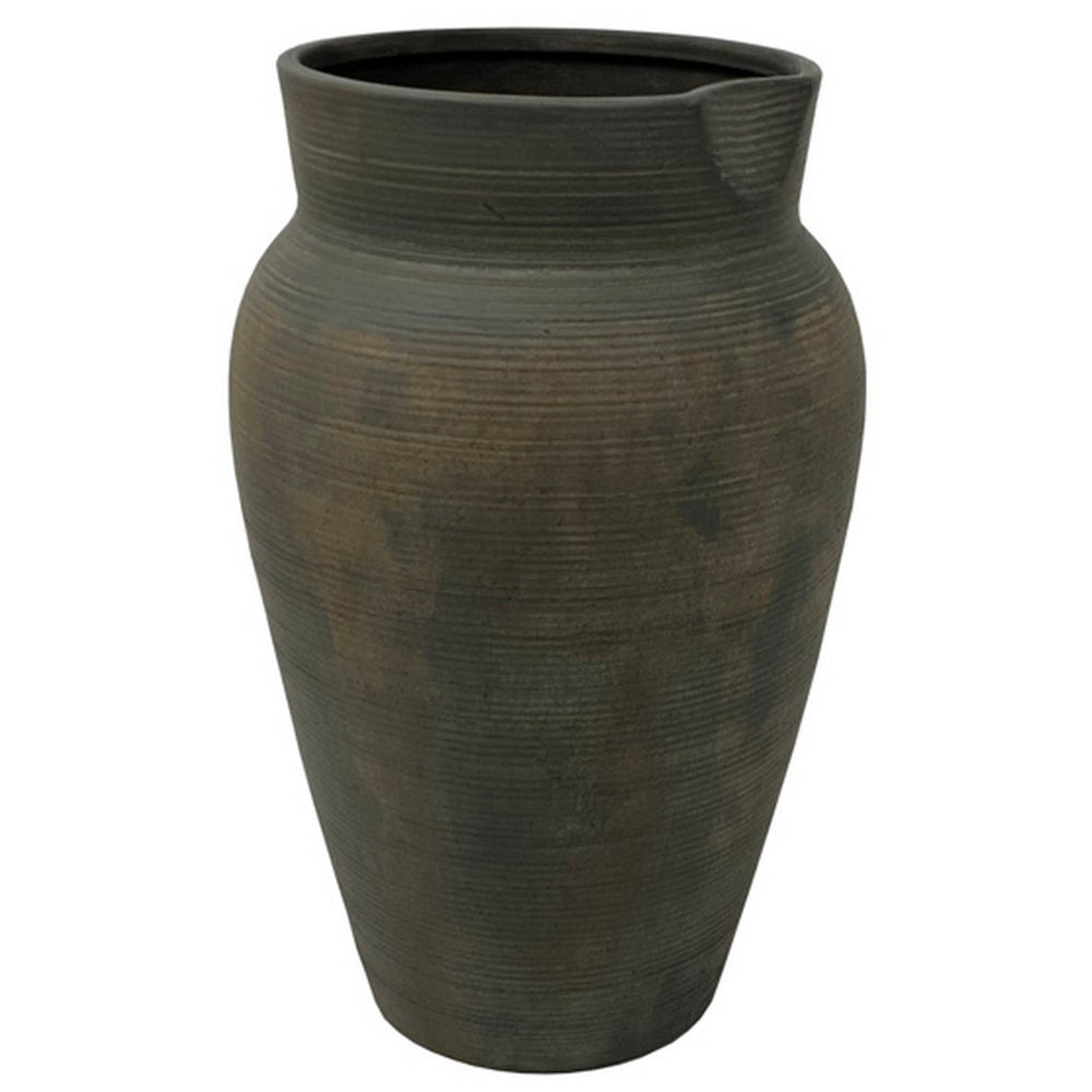 Leyn 15 Inch Antique Flower Vase, Urn Shaped Home Decor Piece, Gray Ceramic - BM318257