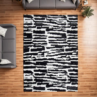 Shaw 8 x 10 Large Area Rug, Modern Abstract Design, Black Ivory Polyester - BM318262