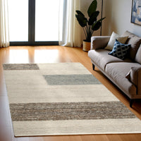 Rusy 5 x 7 Medium Area Rug, Handwoven Classic Stripes, Gray Polyester - BM318263