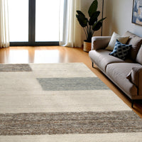 Rusy 8 x 10 Large Area Rug, Handwoven Classic Stripes, Gray Polyester - BM318264