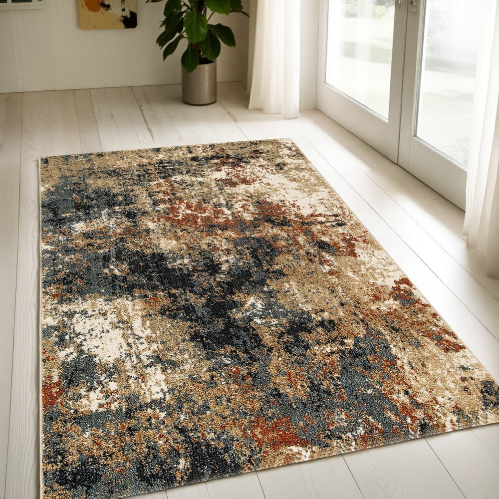 Vila 5 x 7 Medium Area Rug, Machine Woven Abstract Design, Brown Black - BM318265