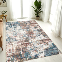 Bea 5 x 7 Medium Area Rug, Machine Woven Abstract Art Style, Brown Blue - BM318268
