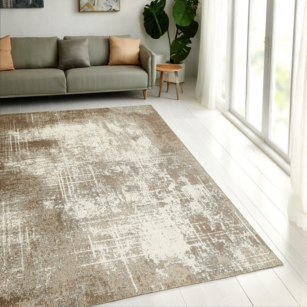 Lae 5 x 7 Medium Area Rug, Machine Woven Abstract Art Design, Brown Gray - BM318269