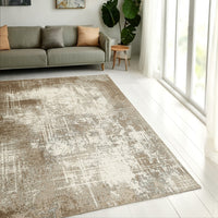 Lae 5 x 7 Medium Area Rug, Machine Woven Abstract Art Design, Brown Gray - BM318269