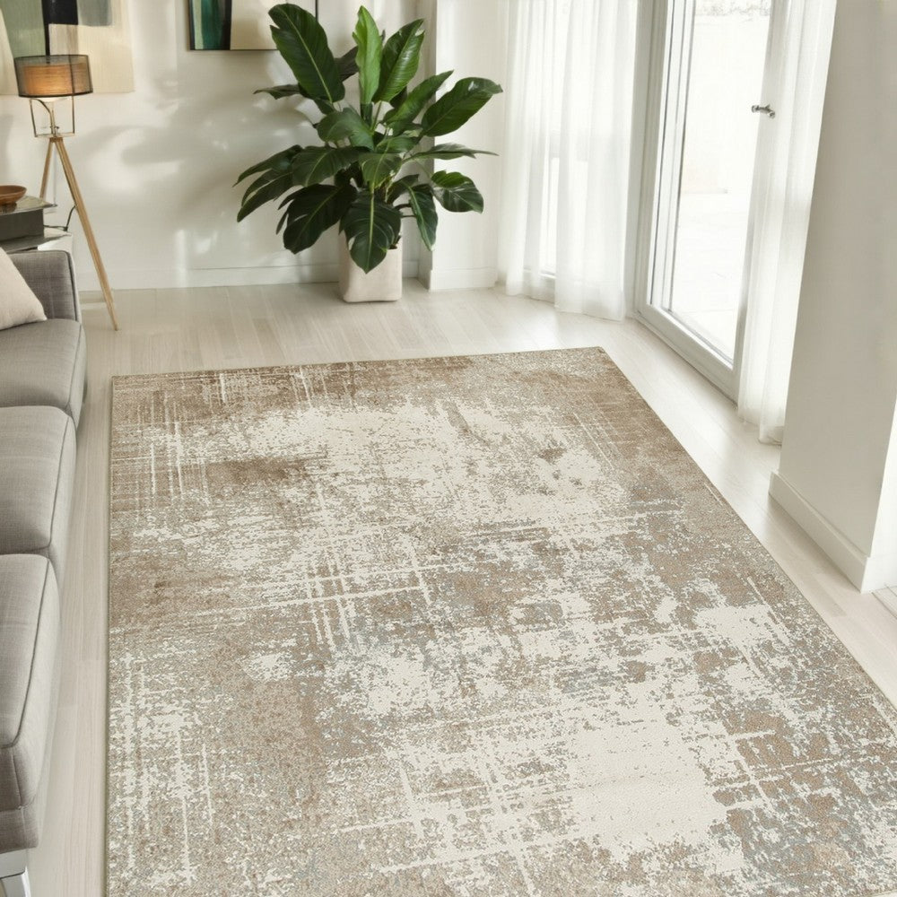 Lae 8 x 10 Large Area Rug, Machine Woven Abstract Art Design, Brown Gray - BM318270