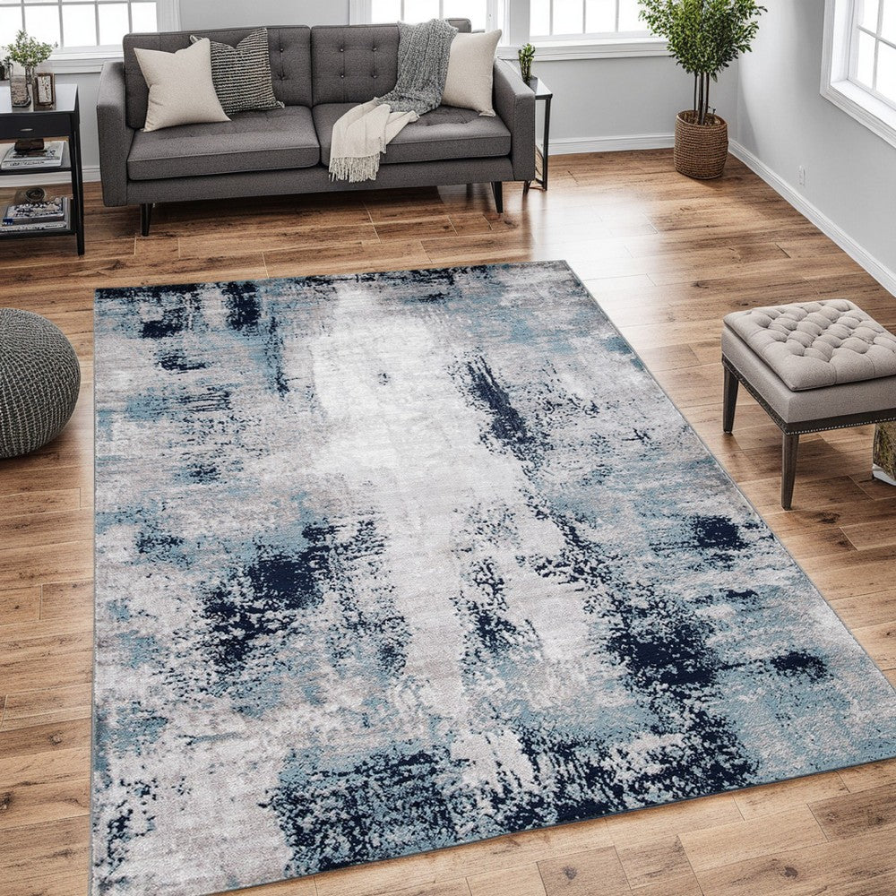 Nel 8 x 10 Large Area Rug, Machine Woven Abstract Design, Blue White - BM318271