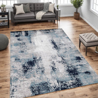 Nel 8 x 10 Large Area Rug, Machine Woven Abstract Design, Blue White - BM318271