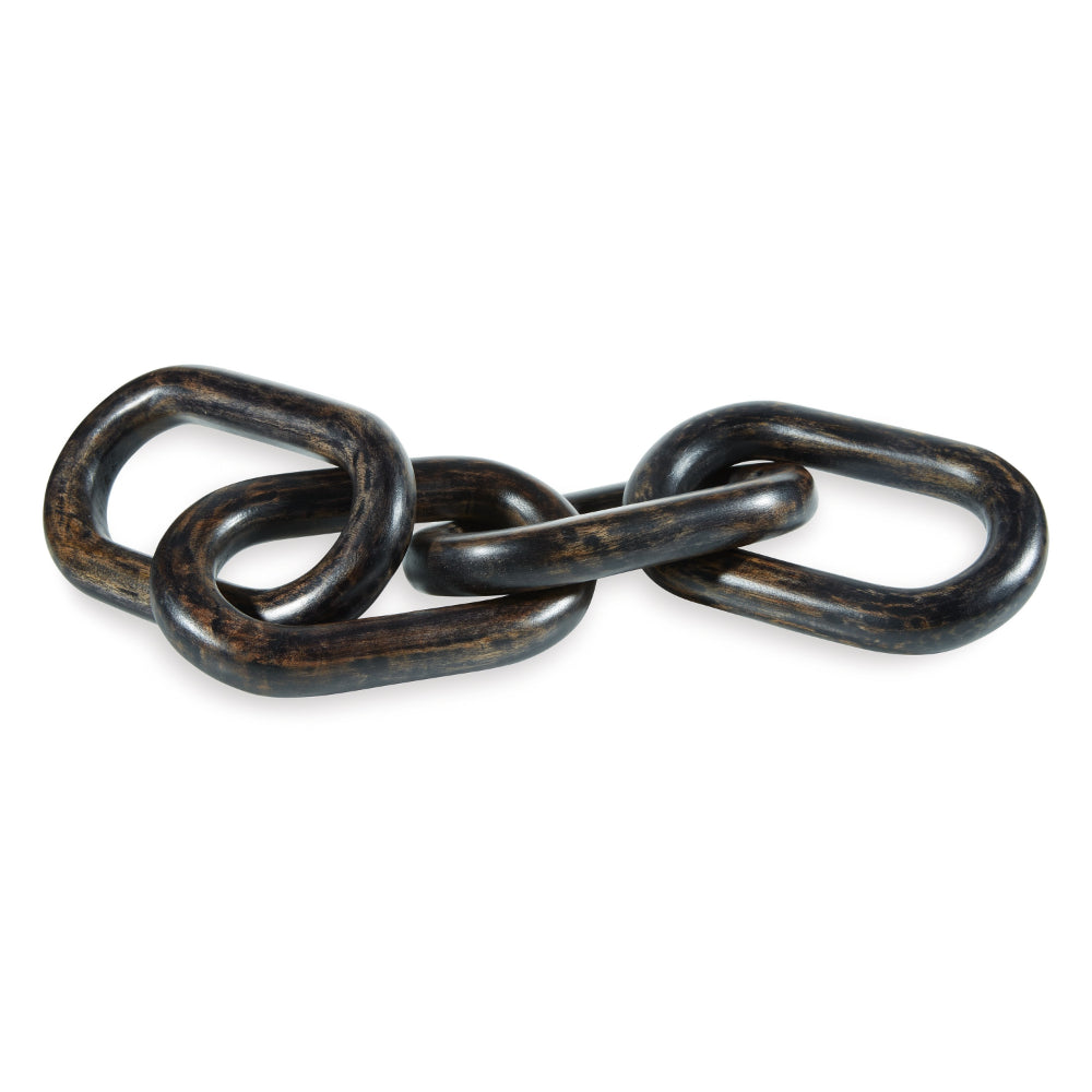 Delby Tabletop Sculpture Home Decor, Wood Link Chain, Distressed Black - BM318273