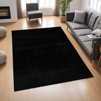 Stebin 5 x 7 Medium Area Rug, Shag Style, Abstract Design Black Polyester - BM318274