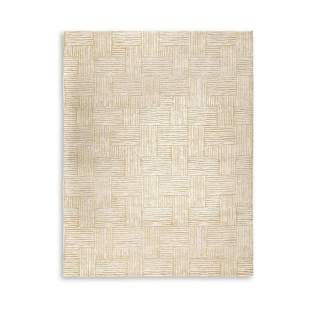 Aden 8 x 10 Large Area Rug, Handwoven Basket Weave Design, Beige Polyester - BM318276