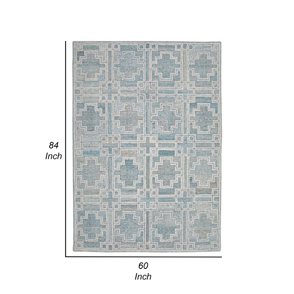 Lesy 5 x 7 Medium Area Rug, Hand Tufted Geometric Design, Gray, Ivory Wool - BM318277