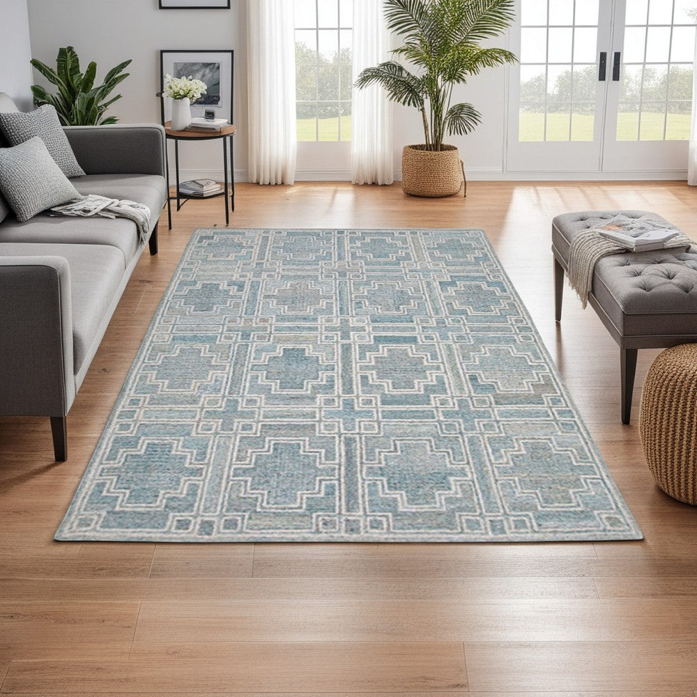 Lesy 5 x 7 Medium Area Rug, Hand Tufted Geometric Design, Gray, Ivory Wool - BM318277