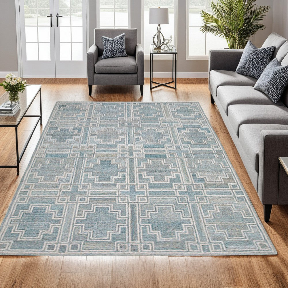 Lesy 8 x 10 Large Area Rug, Hand Tufted Geometric Design, Gray, Ivory Wool - BM318278