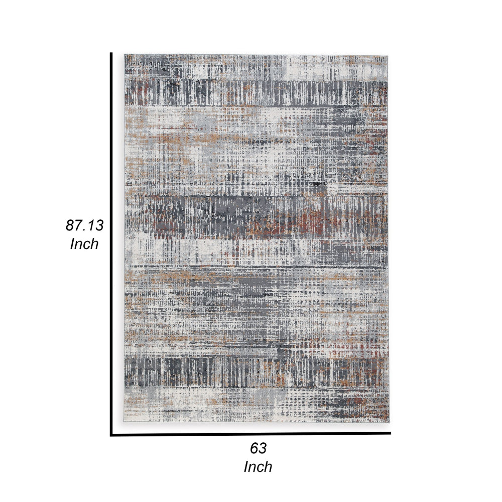 Tenr 5 x 7 Medium Area Rug, Machine Woven Abstract Pattern, Gray Polyester - BM318279